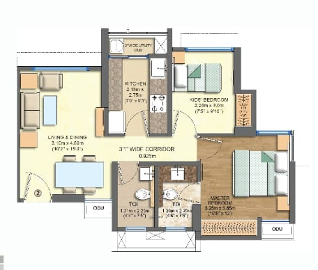 Wadhwa Courtyard 2BHK Plan