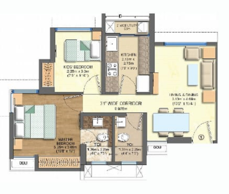 Wadhwa Courtyard Thane 2BHK Floor Plan